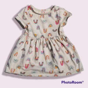 Cat & Jack Toddler Girls' Short Sleeve Dress Off White Rainbow Printed Size 18m